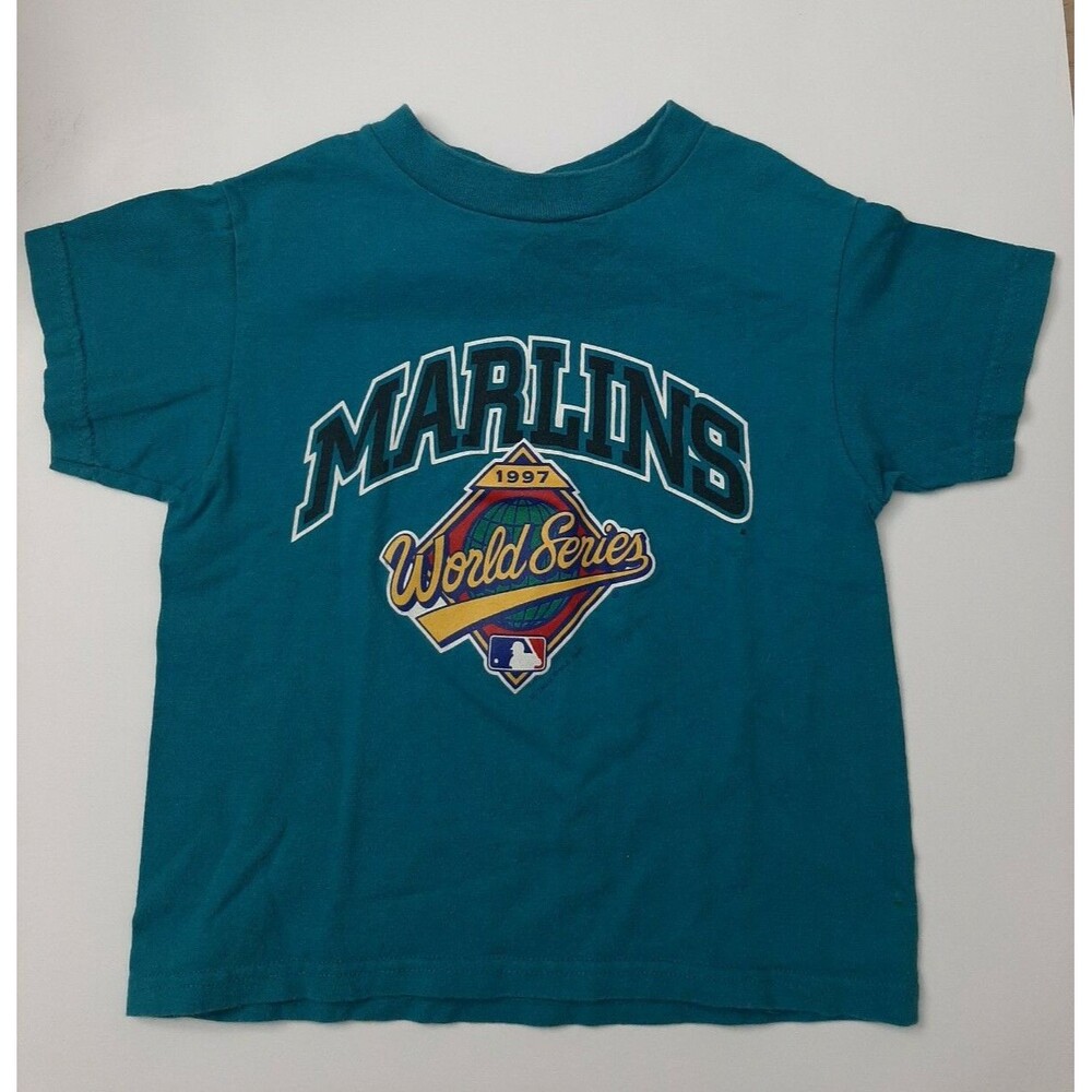 Rare Vintage 90s Florida Marlins MLB 1997 World Series Baseball T-Shirt Kid M
